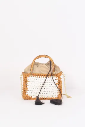 Small Crochet Bag White/Leather Handles