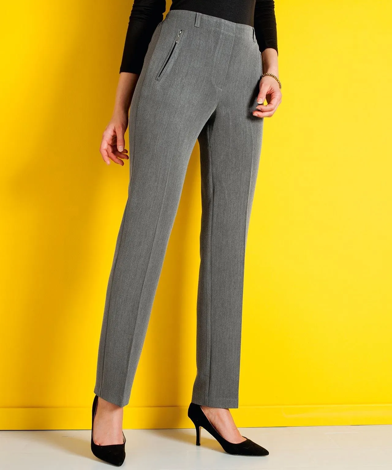 Trousers with Zip Detail and Straight Leg Fit