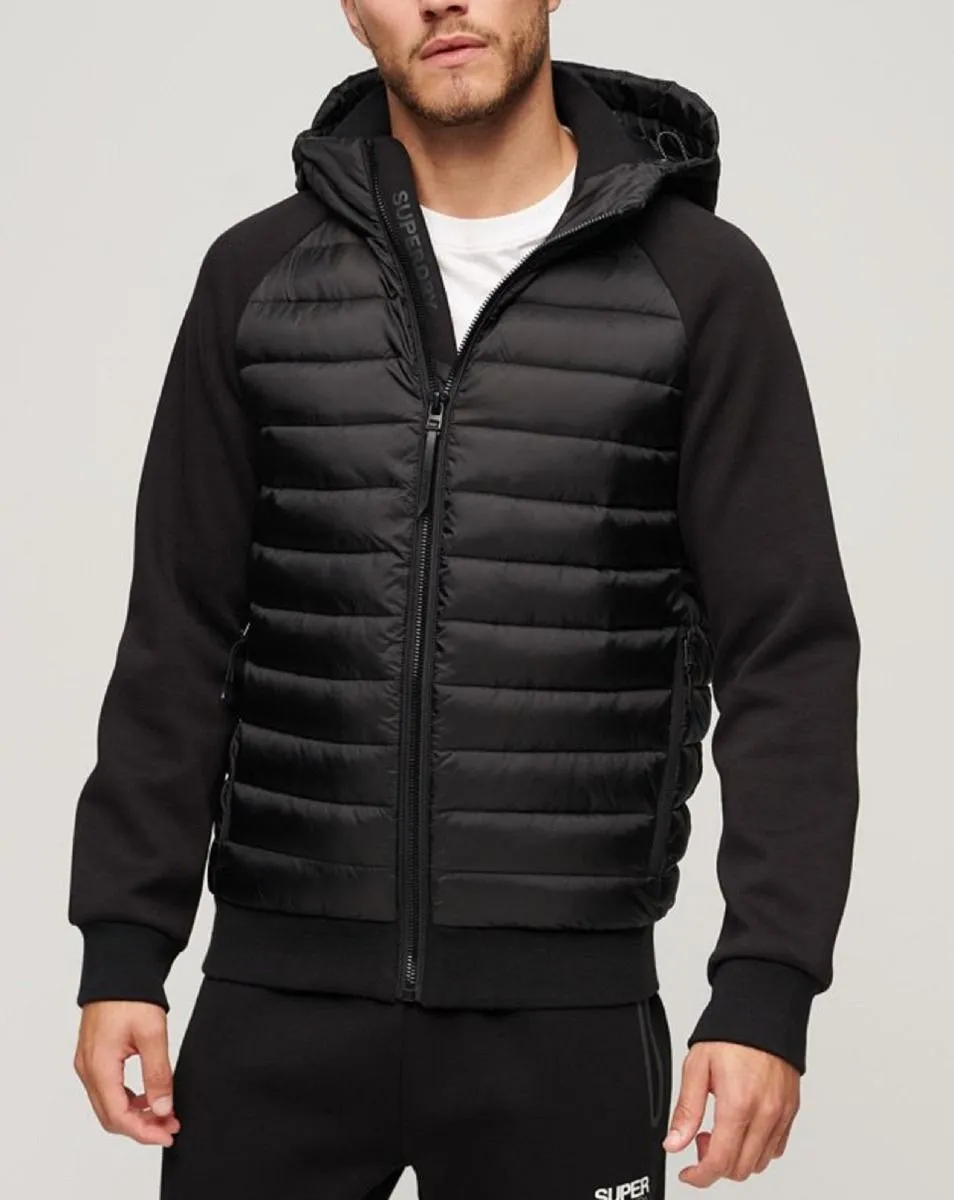 Black Superdry Hooded Storm Padded Hybrid Jacket