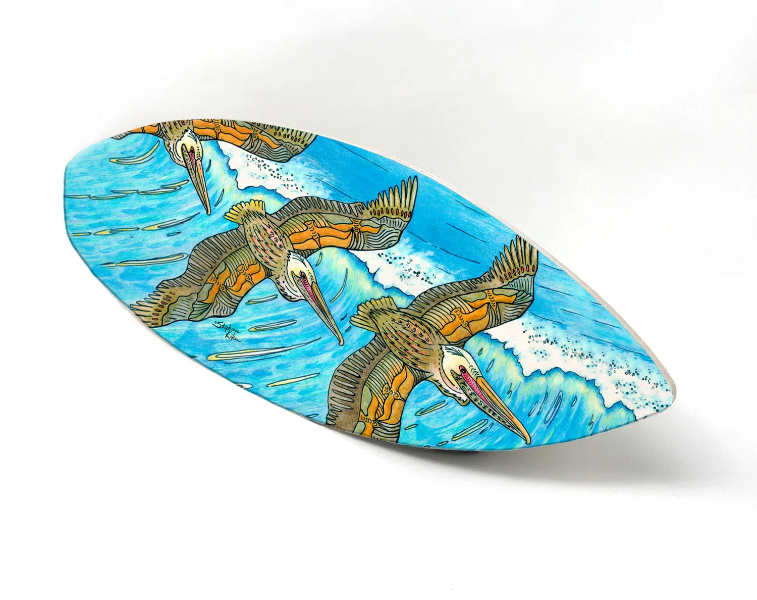 Surfboard Wall Art with Wings Flying over Waves