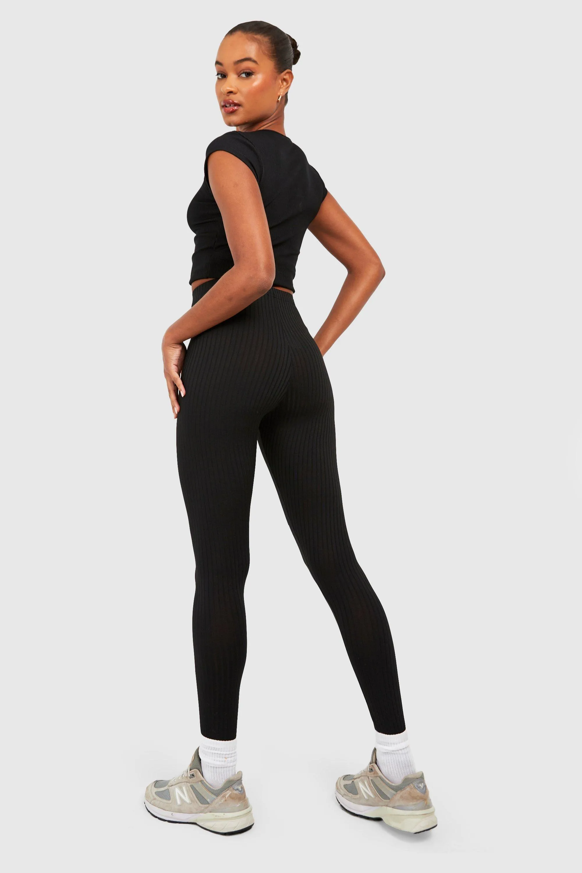 Tall Ribbed Mid Rise Basic Leggings | boohoo