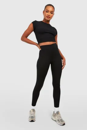 Tall Ribbed Mid Rise Basic Leggings | boohoo