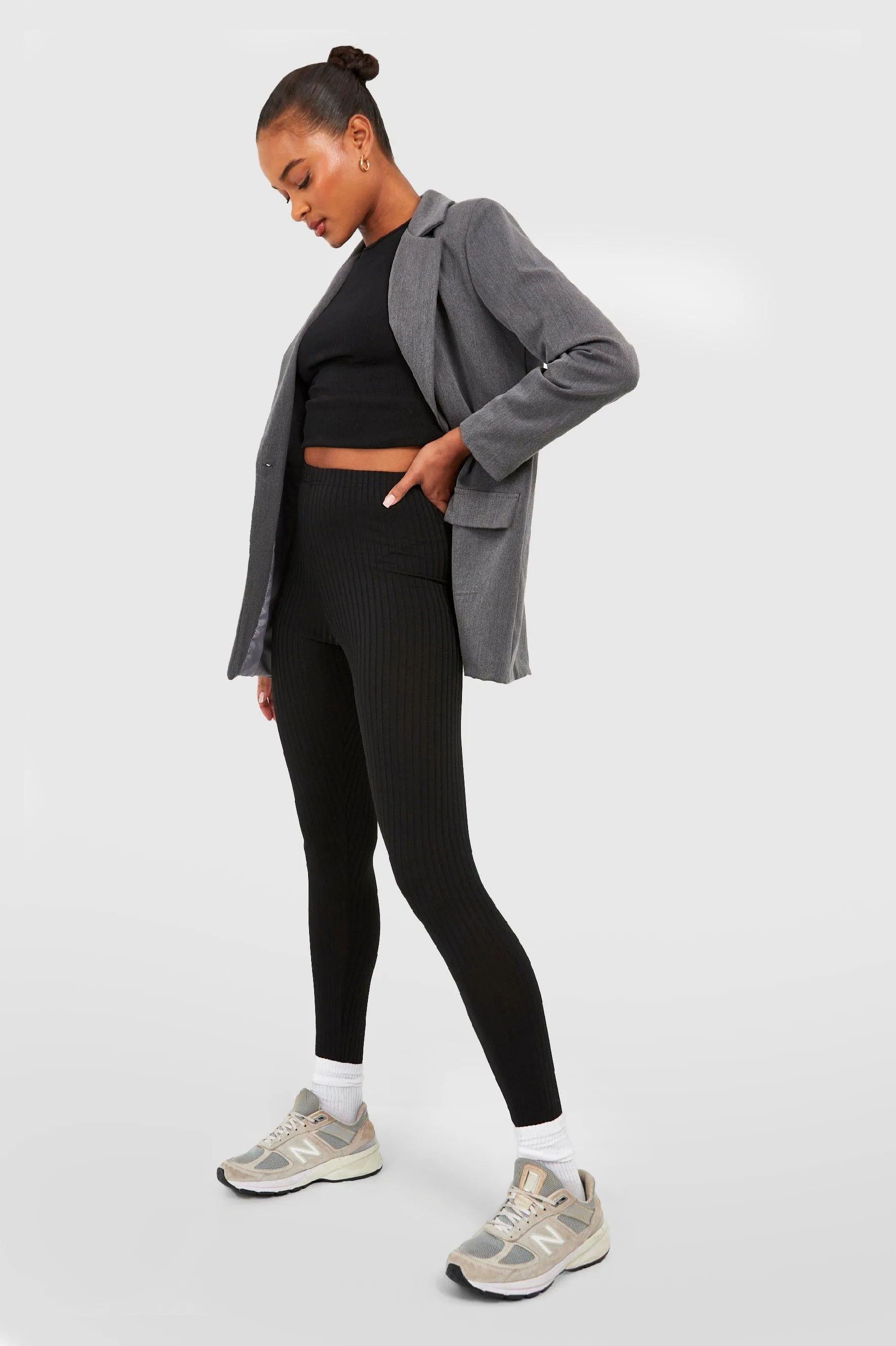 Tall Ribbed Mid Rise Basic Leggings | boohoo