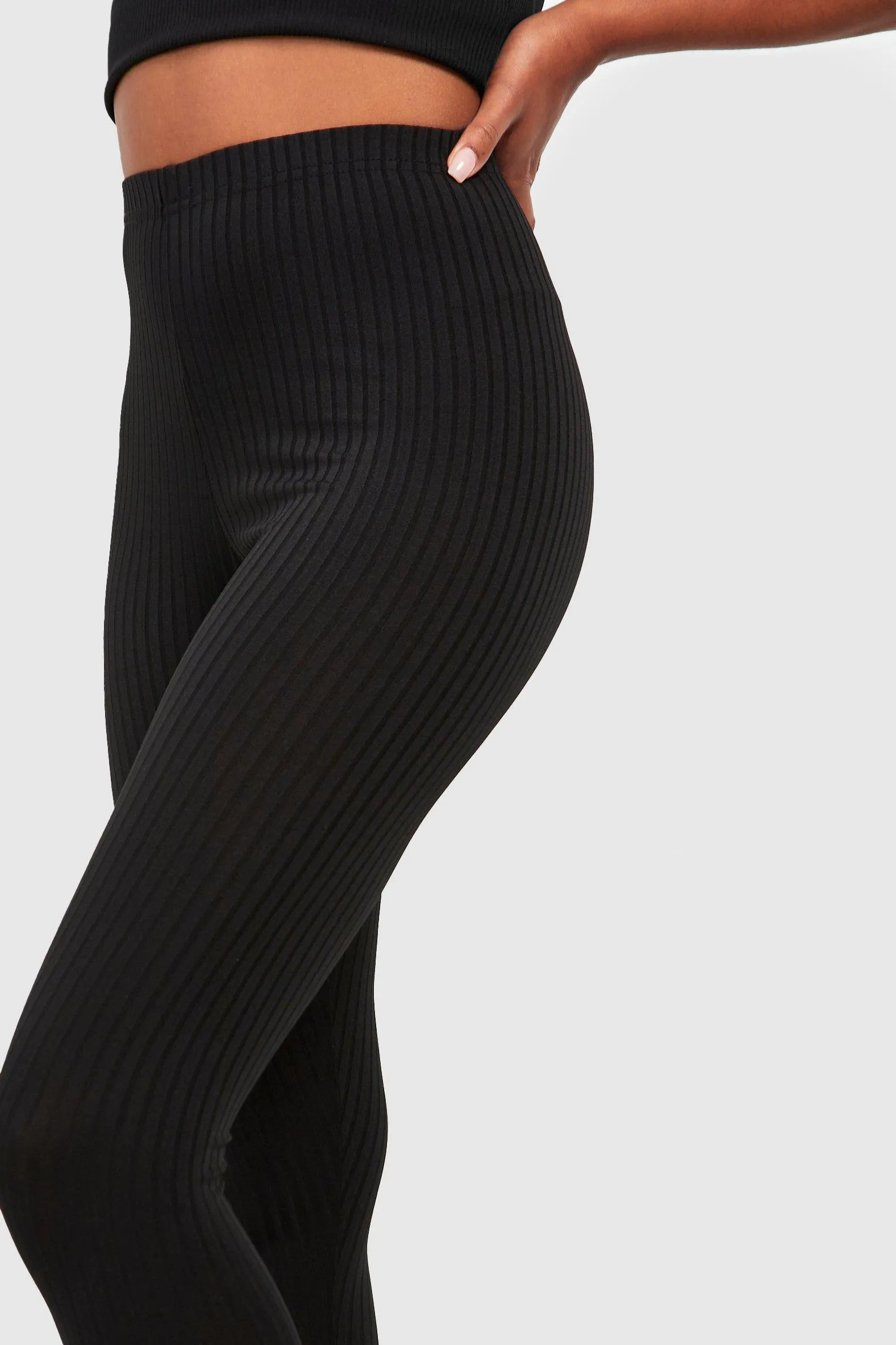 Tall Ribbed Mid Rise Basic Leggings | boohoo