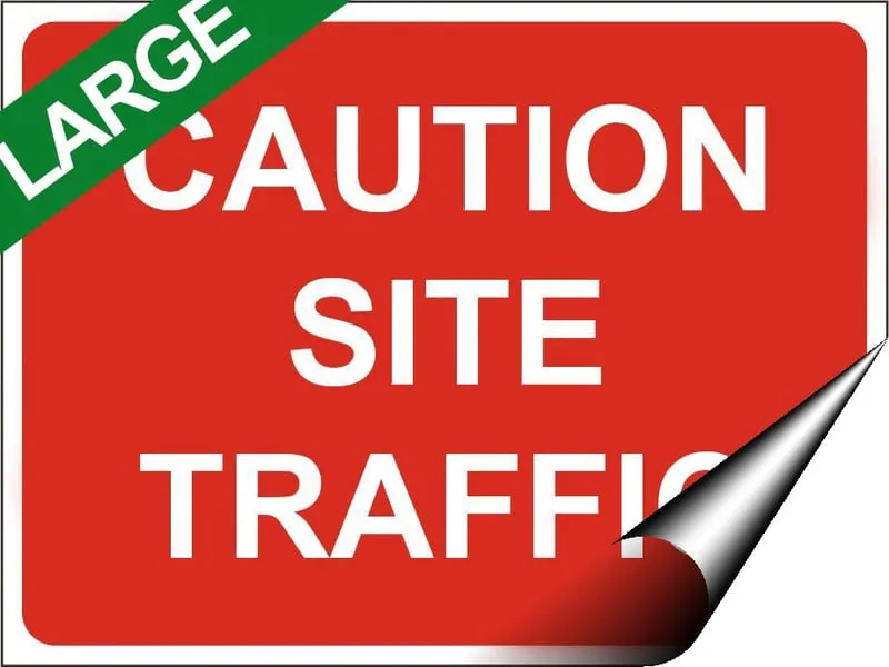 Temporary Traffic Signs - Caution Site Traffic Large - 600 x 450Hmm - Self Adhesive Vinyl - [IH-ZT37L-SAV]
