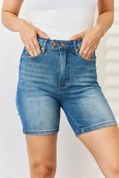 Tummy Control Bermuda Denim Shorts