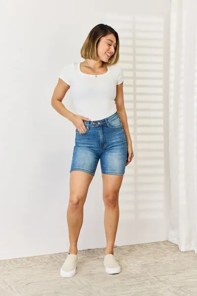 Tummy Control Bermuda Denim Shorts