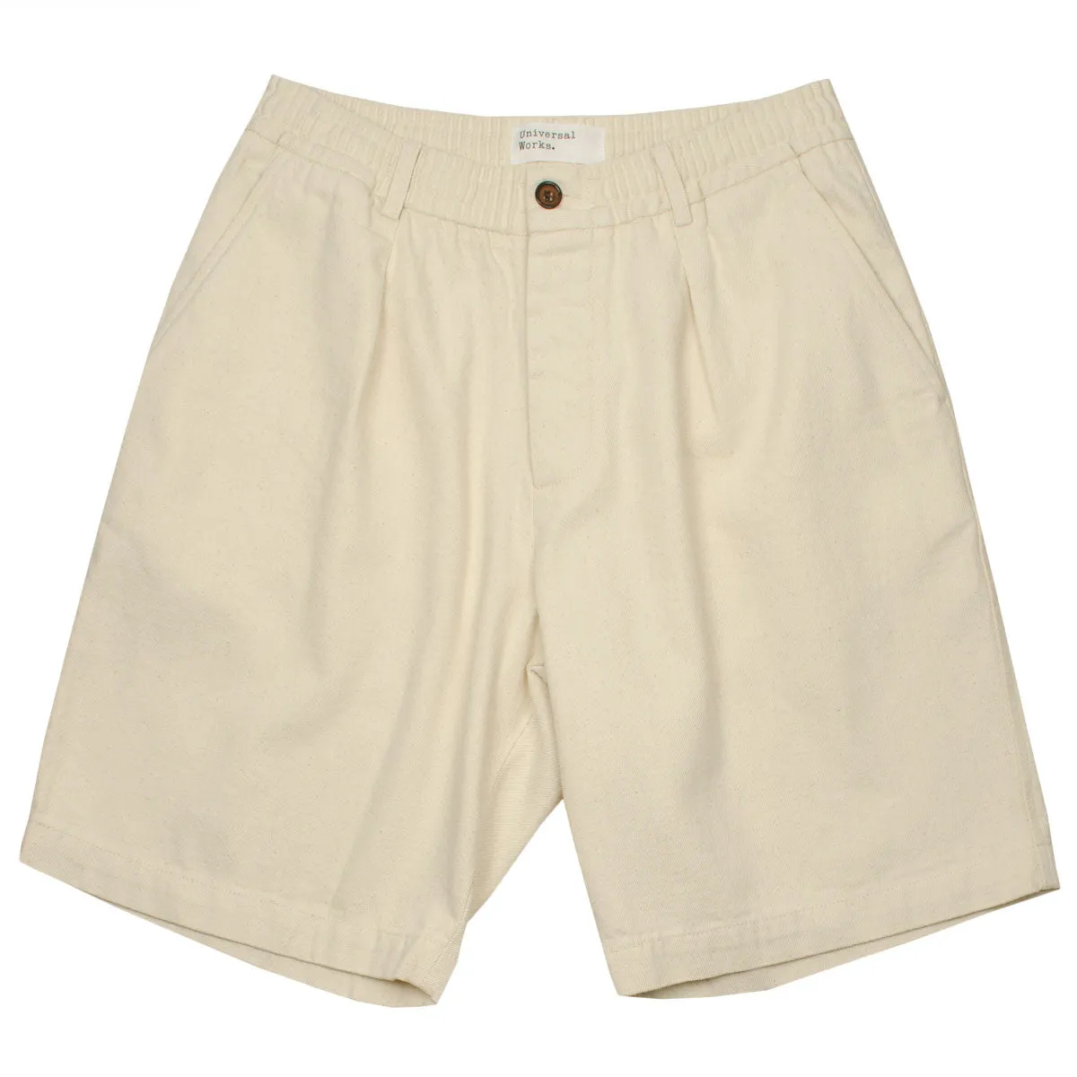 Ecru Pleated Track Shorts by Universal Works Made of Recycled Cotton