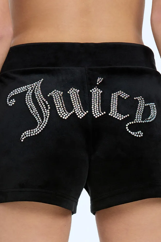 Velour Track Shorts with Sparkling Embellishments