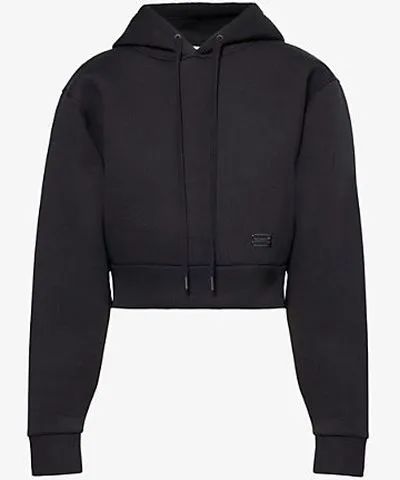 Black Cropped Embossed-Branding Cotton-Blend Hoody by VICTORIA BECKHAM Womens