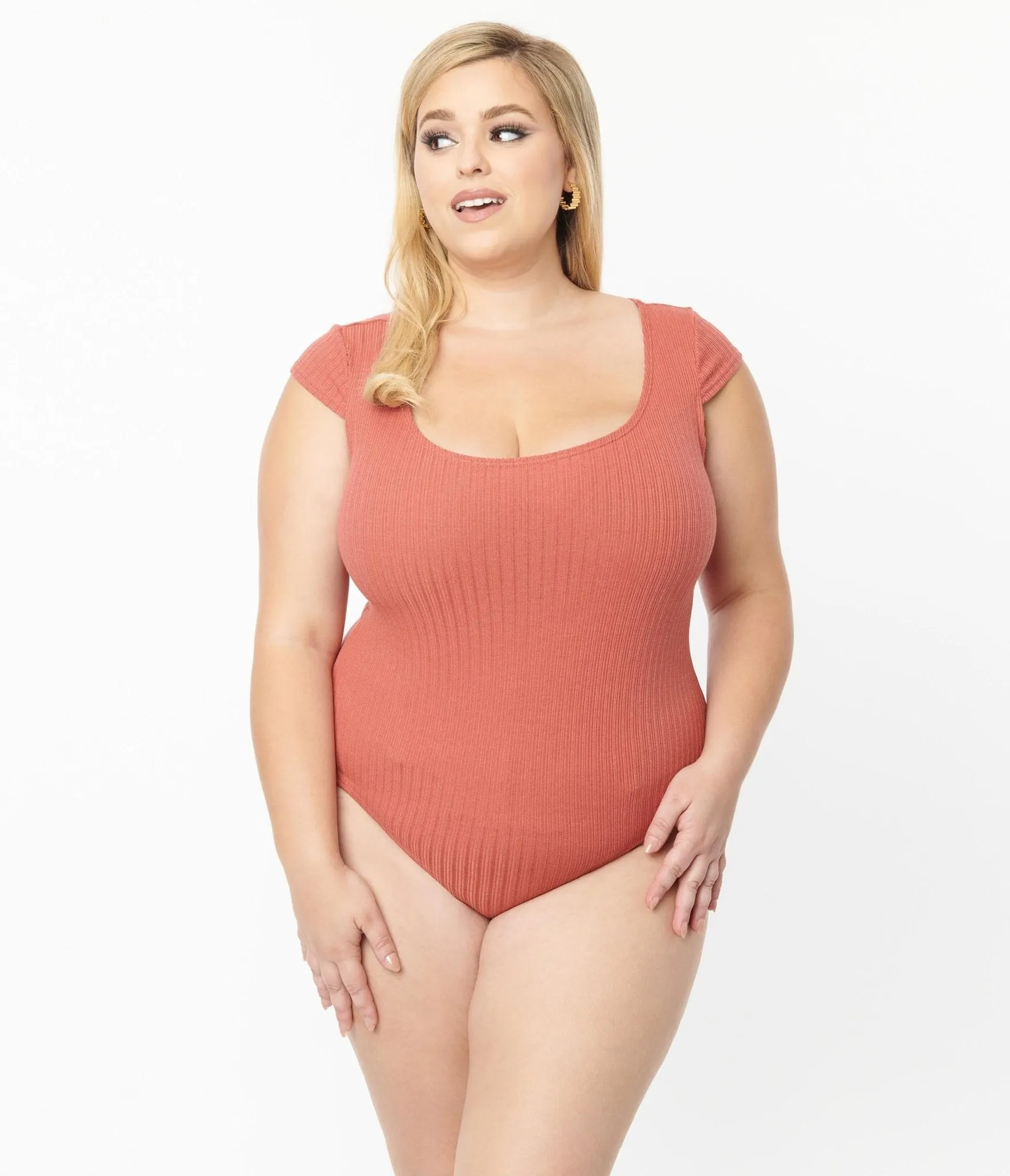 Vintage Dusty Rose Scoop Neck Plus Size Bodysuit