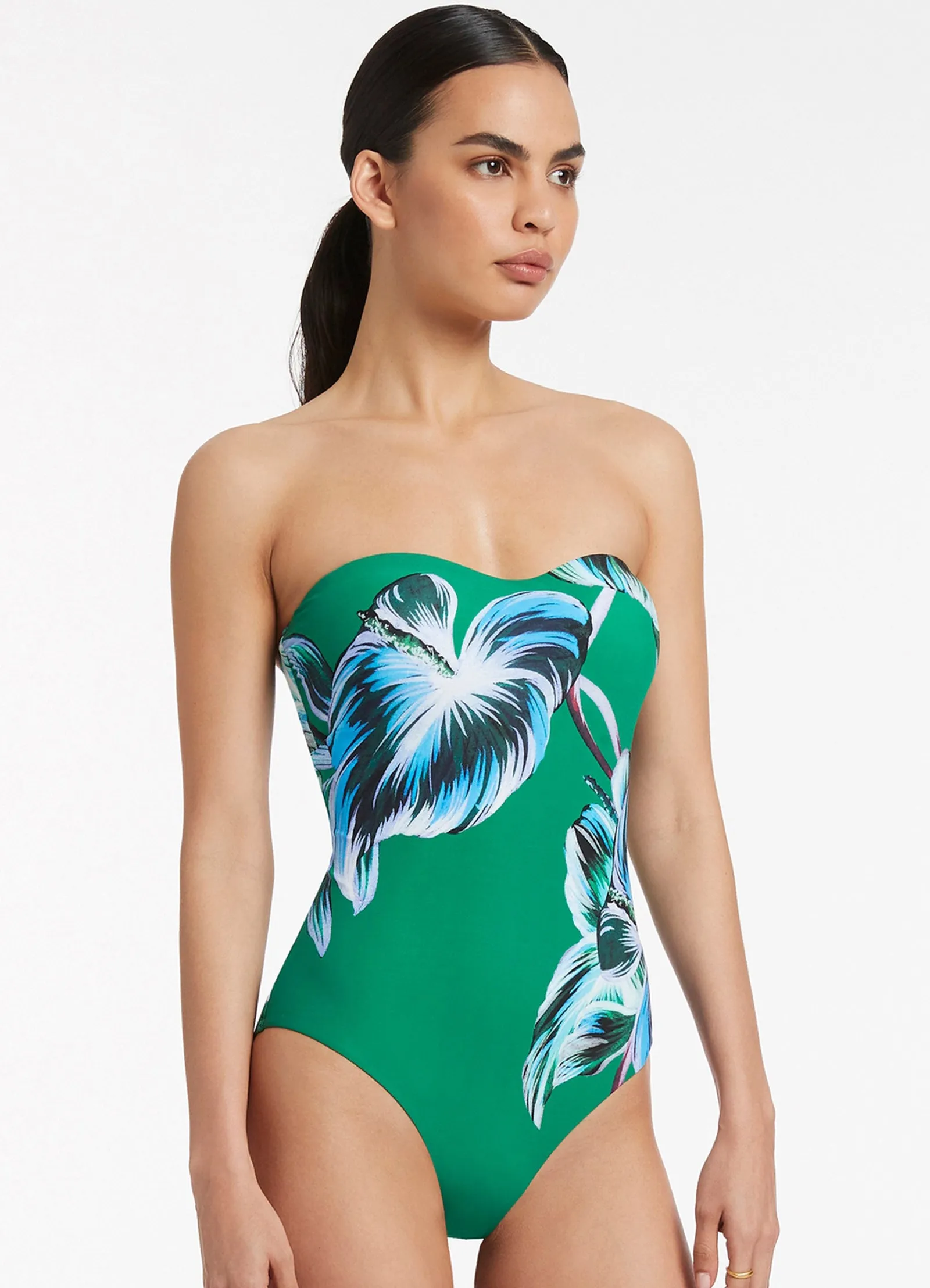 Viva Leaf Bandeau One Piece Swimsuit - Emerald Green