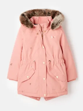 Waterproof Pink Parka Coat with Printed Design