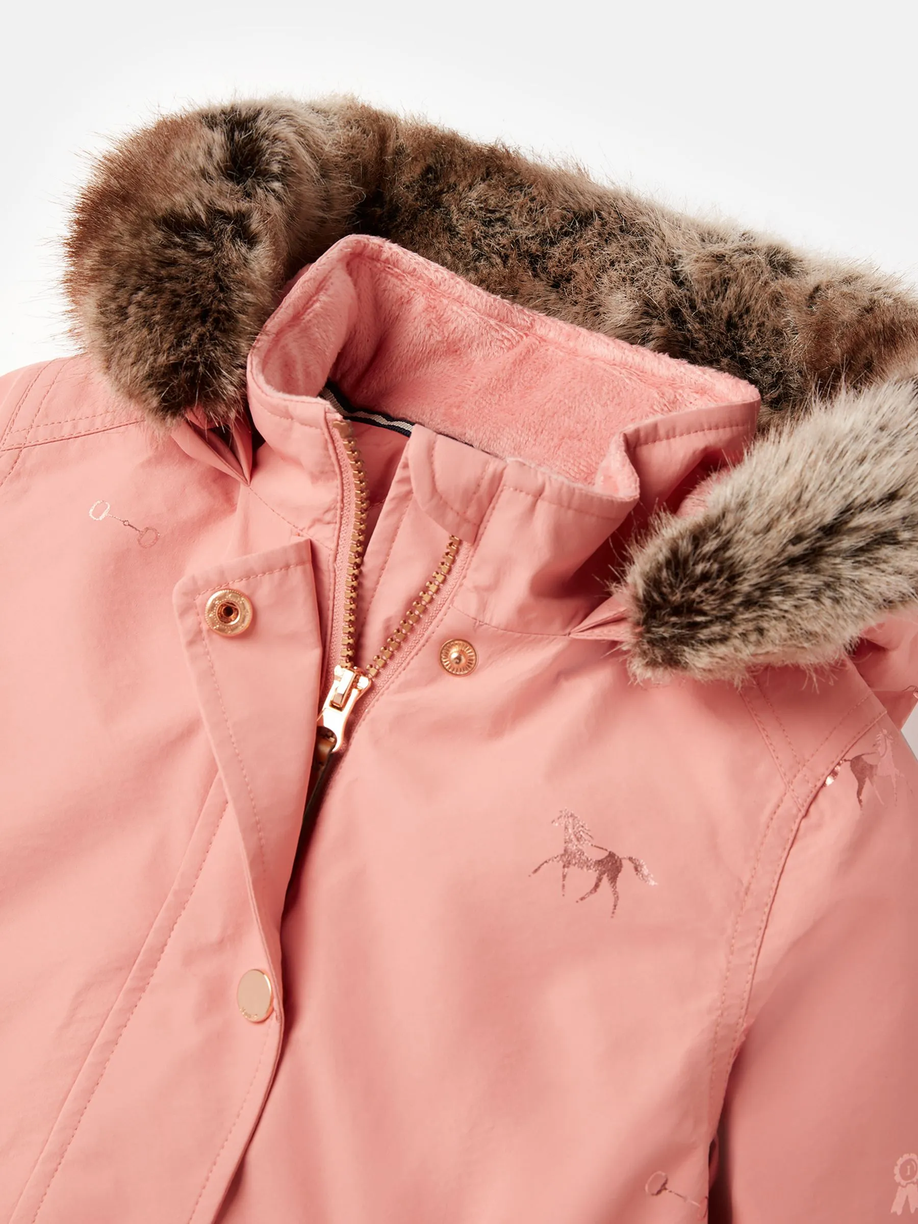 Waterproof Pink Parka Coat with Printed Design