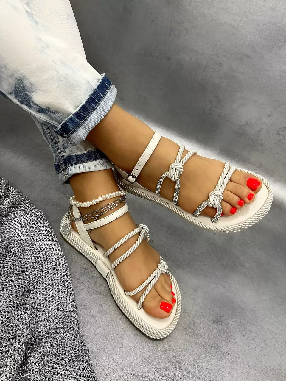 White Leather Sandals D941