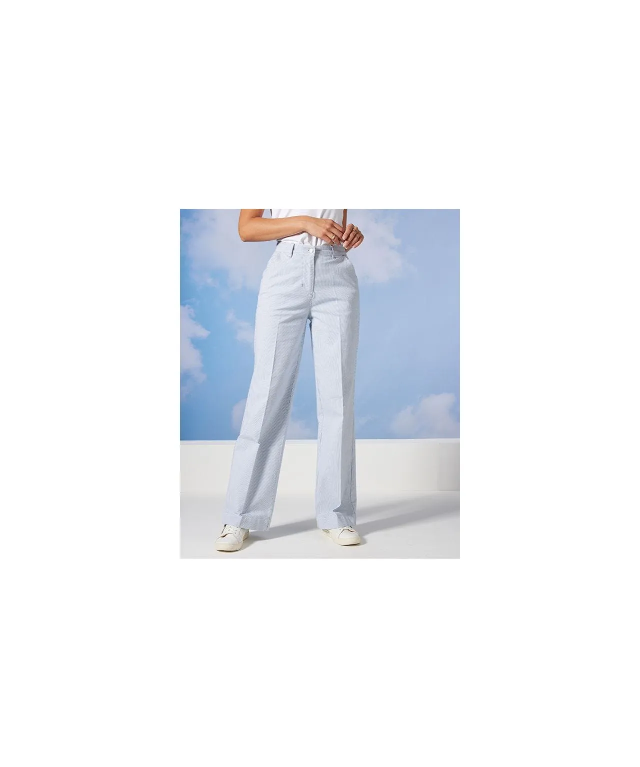 Cotton Stretch Trousers with Wide Legs