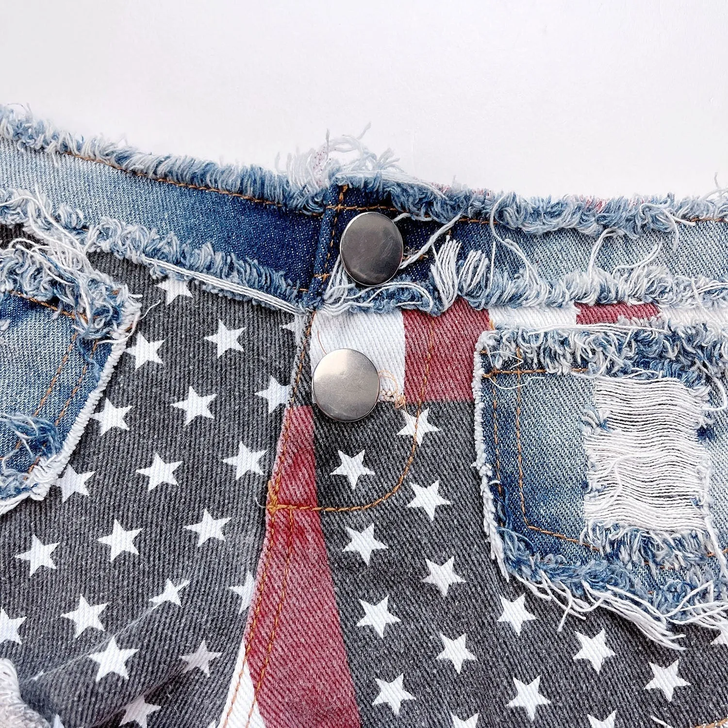 Sexy Bandage Hole USA Flag Patchwork Low Waist Denim Shorts for Women