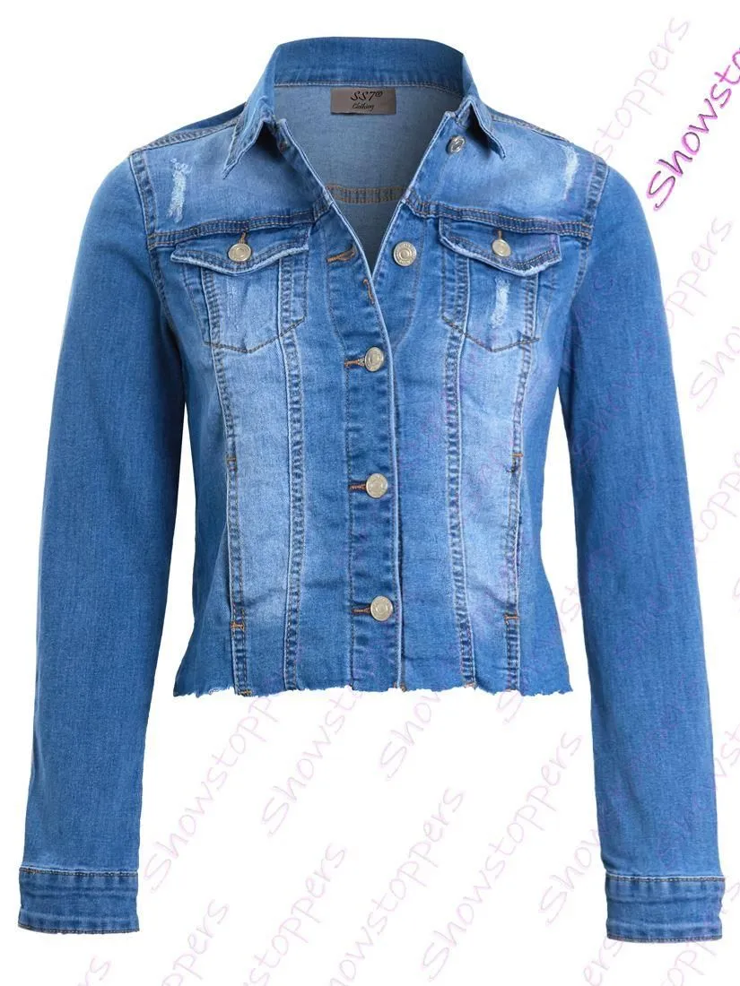 Blue Ladies Jean Jacket Stretch Fitted Denim Jacket Womens Size 14 12 10 8