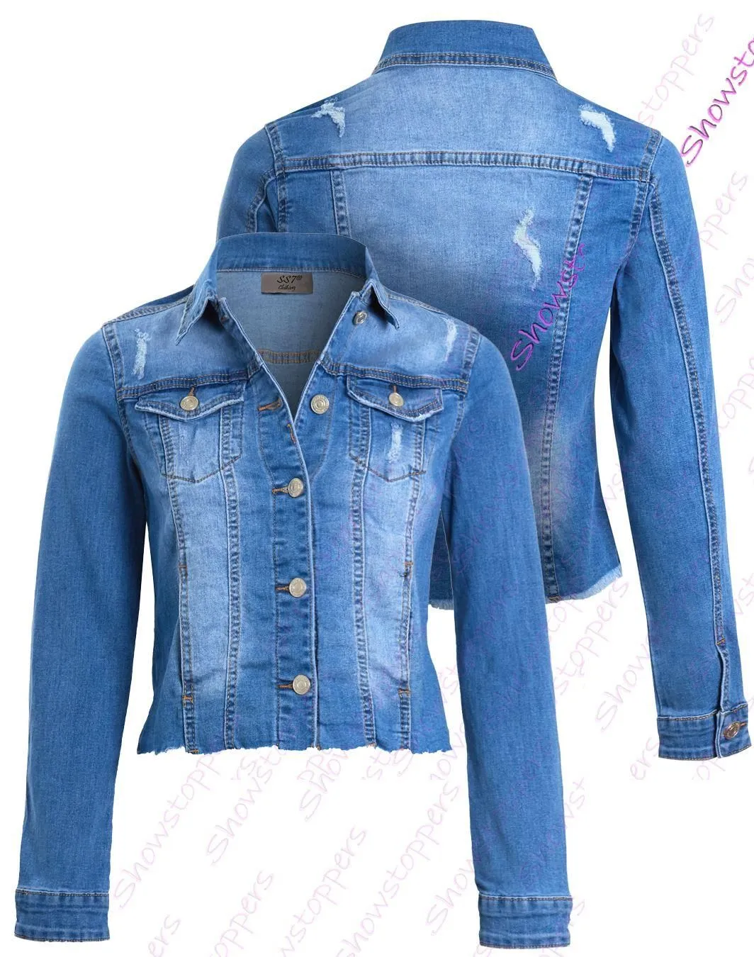 Blue Ladies Jean Jacket Stretch Fitted Denim Jacket Womens Size 14 12 10 8