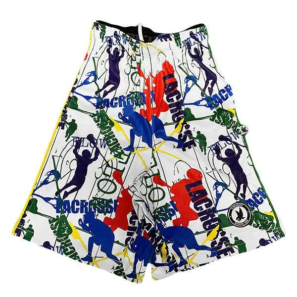 Youth Lacrosse Shorts with Red, White, and Blue Design