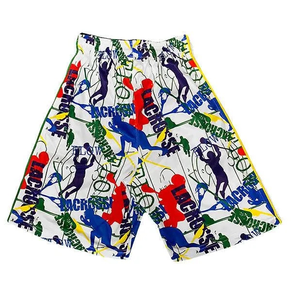 Youth Lacrosse Shorts with Red, White, and Blue Design