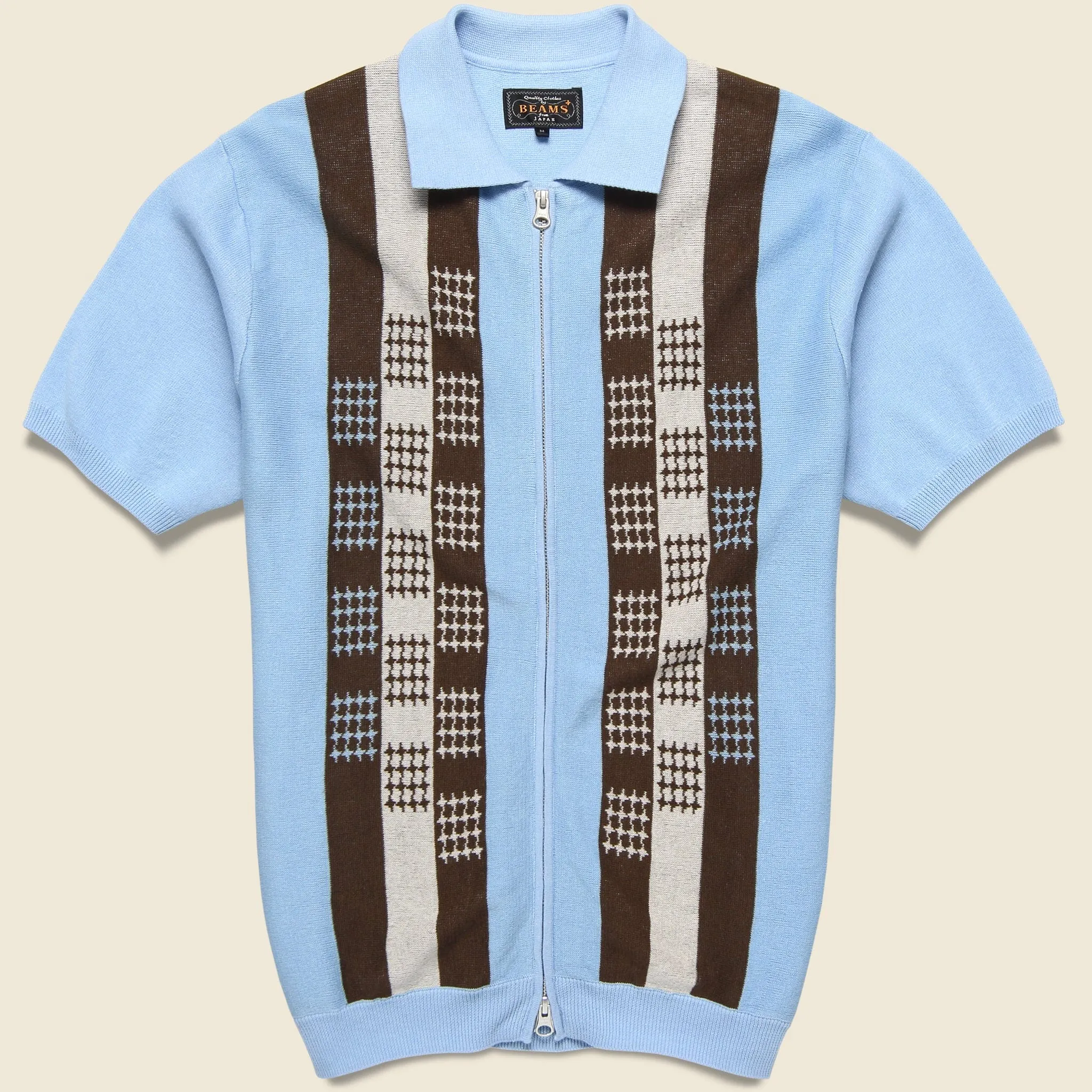 Zip Knit Polo - Sax/Brown